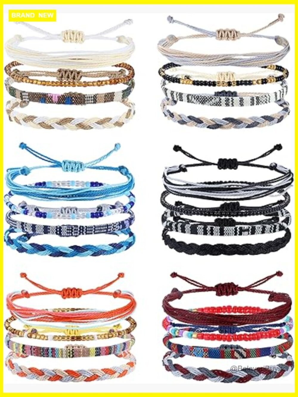 Set of 24 Adjustable Boho Beaded Anklets & Bracelets - Handmade Braided Surfer